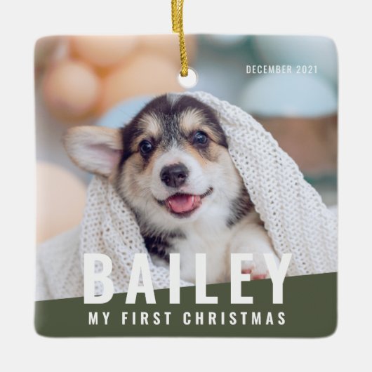 Eerste kerstjaar op maat met moderne foto keramisch ornament (Voorkant)