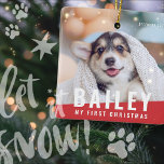 Eerste kerstjaar op maat met moderne foto keramisch ornament<br><div class="desc">Dit eenvoudige en moderne ontwerp bestaat uit sans serif typografie. Voeg aangepaste petfoto toe.</div>