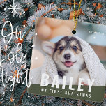 Eerste kerstjaar op maat met moderne foto keramisch ornament<br><div class="desc">Dit eenvoudige en moderne ontwerp bestaat uit sans serif typografie. Voeg aangepaste petfoto toe.</div>
