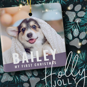 Eerste kerstjaar op maat met moderne foto's keramisch ornament