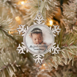 Eerste kerstjaar van Cute baby Tin Sneeuwvlok Ornament