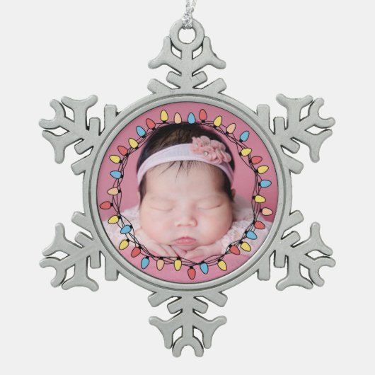 Eerste kerstjaar van Cute baby Tin Sneeuwvlok Ornament (Voorkant)