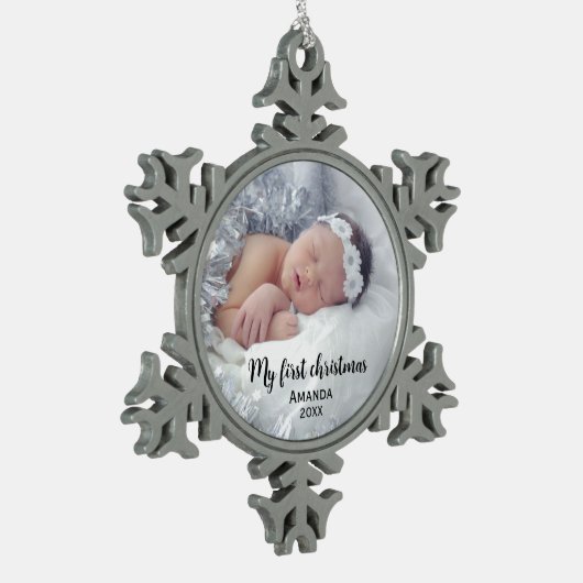 Eerste kerstjaar van Cute baby Tin Sneeuwvlok Ornament (Links)