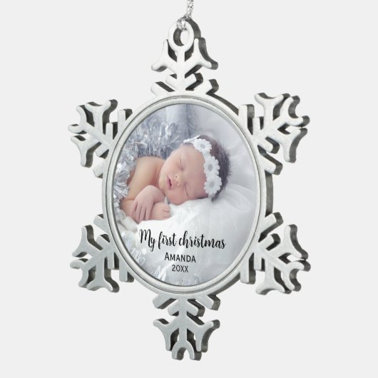 Eerste kerstjaar van Cute baby Tin Sneeuwvlok Ornament (Rechts)
