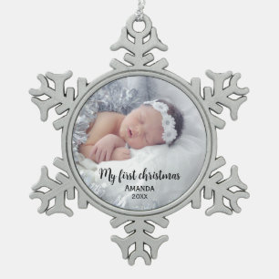 Eerste kerstjaar van Cute baby Tin Sneeuwvlok Ornament