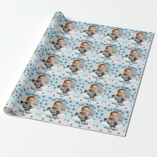 Eerste kerstjongetje met persoonlijke foto cadeaupapier