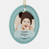 Eerste kerstkaarfoto Baby Keramisch Ornament (Rechts)