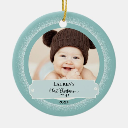 Eerste kerstkaarfoto Baby Keramisch Ornament (Voorkant)