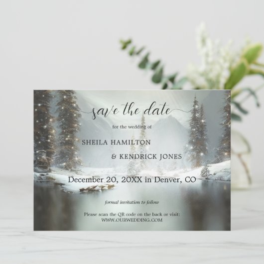 Eerste kerstkaart QR Code Foto: Winter Opslaan op  Save The Date (Staand voorkant)