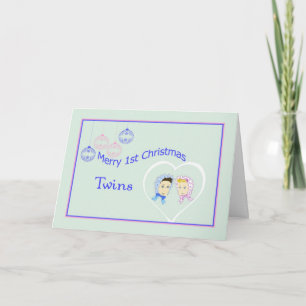 Eerste kerstKaart voor Twins Boy & Girl Feestdagen Kaart