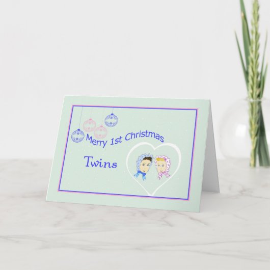 Eerste kerstKaart voor Twins Boy & Girl Feestdagen Kaart (Voorkant)