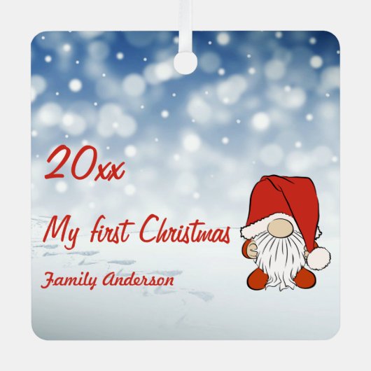 Eerste Kerstkabouters foto Metal Square Ornament (Voorkant)