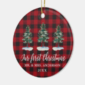 Eerste kerstkalligrafie Waterverf Pines Play Keramisch Ornament (Links)