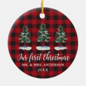 Eerste kerstkalligrafie Waterverf Pines Play Keramisch Ornament (Achterkant)