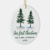 Eerste kerstkalligrafie-Waterverf Twee Pijnen Keramisch Ornament (Rechts)