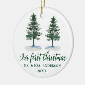 Eerste kerstkalligrafie-Waterverf Twee Pijnen Keramisch Ornament (Links)