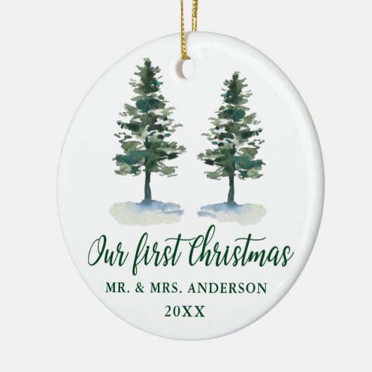 Eerste kerstkalligrafie-Waterverf Twee Pijnen Keramisch Ornament (Links)