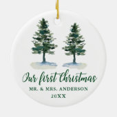 Eerste kerstkalligrafie-Waterverf Twee Pijnen Keramisch Ornament (Achterkant)