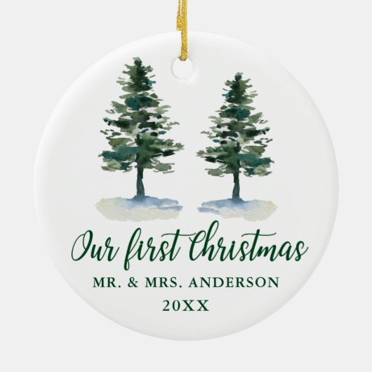 Eerste kerstkalligrafie-Waterverf Twee Pijnen Keramisch Ornament (Achterkant)