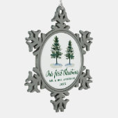 Eerste kerstkalligrafie-Waterverf Twee Pijnen Tin Sneeuwvlok Ornament (Links)