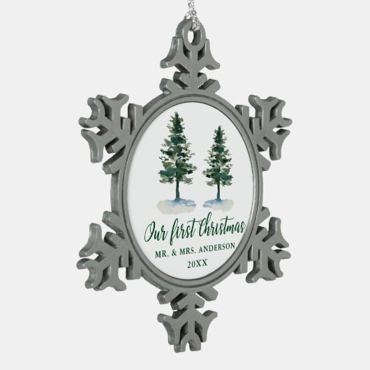 Eerste kerstkalligrafie-Waterverf Twee Pijnen Tin Sneeuwvlok Ornament (Links)