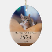 Eerste kerstkat hond huisdier foto elegante script keramisch ornament (Rechts)