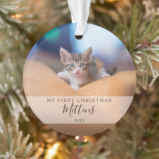 Eerste kerstkat hond huisdier foto moderne script ornament (Boom)