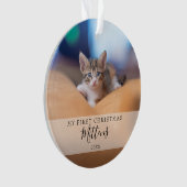 Eerste kerstkat hond huisdier foto moderne script ornament (voorkant)