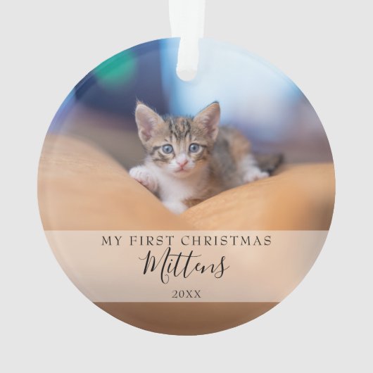 Eerste kerstkat hond huisdier foto moderne script ornament (achterkant)