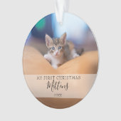 Eerste kerstkat hond huisdier foto moderne script ornament (voorkant)