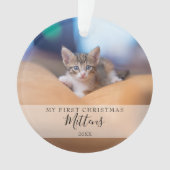 Eerste kerstkat hond huisdier foto moderne script ornament (voorkant)
