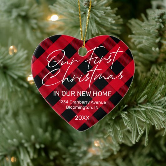 Eerste Kerstkerkerkerkerst met Pset Red New Home Keramisch Ornament (Boom)