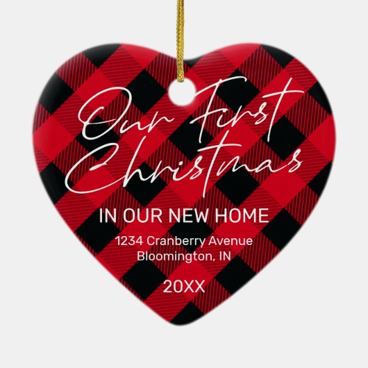 Eerste Kerstkerkerkerkerst met Pset Red New Home Keramisch Ornament (Achterkant)