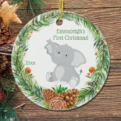 Eerste Kerstkerst: Baby olifant Keramisch Ornament