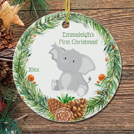 Eerste Kerstkerst: Baby olifant Keramisch Ornament