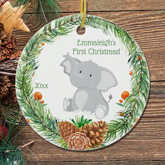 Eerste Kerstkerst: Baby olifant Keramisch Ornament