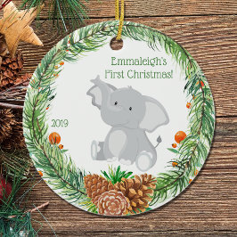Eerste Kerstkerst: Baby olifant Keramisch Ornament