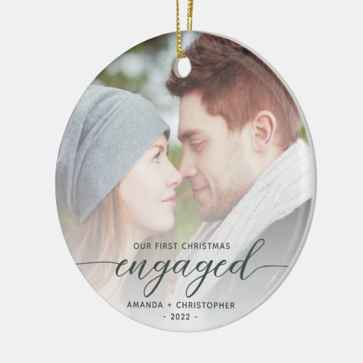 Eerste Kerstkerst Foto Green Modern Script Keramisch Ornament (Links)