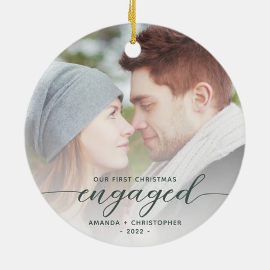 Eerste Kerstkerst Foto Green Modern Script Keramisch Ornament (Achterkant)