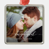 Eerste Kerstkerst Geëngageerde Foto Modern White S Metalen Ornament (Voorkant)