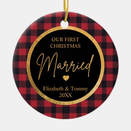 Eerste Kerstkerst Gehuwd als buffel keramisch Orna Ornament (Voorkant)