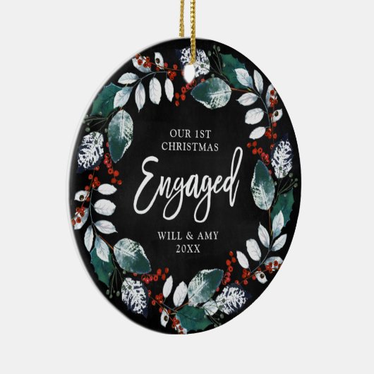 Eerste Kerstkerst Gepersonaliseerd Holly Greenery Keramisch Ornament (Rechts)