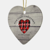 Eerste Kerstkerst Gepersonaliseerd met bijtend rit Keramisch Ornament (Links)