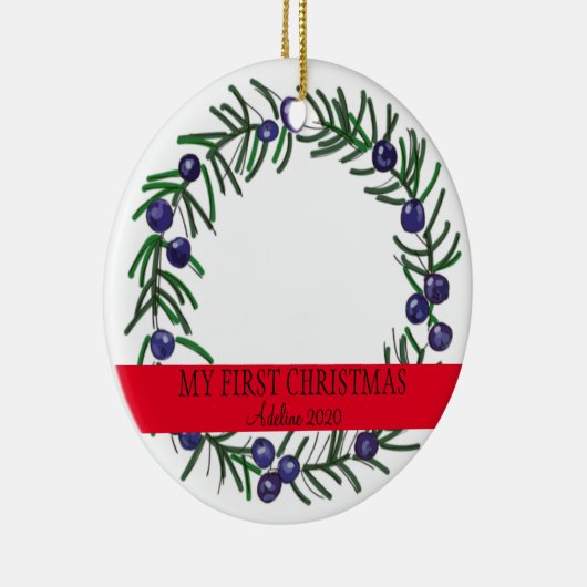 Eerste Kerstkerst Juniper Wreath Keramisch Ornament (Rechts)
