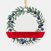 Eerste Kerstkerst Juniper Wreath Keramisch Ornament (Voorkant)