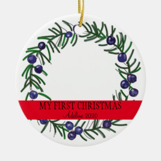 Eerste Kerstkerst Juniper Wreath Keramisch Ornament
