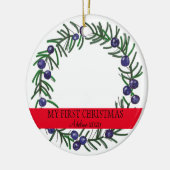 Eerste Kerstkerst Juniper Wreath Keramisch Ornament (Links)