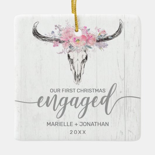 Eerste Kerstkerst met bijtende bijtende Koe schede Keramisch Ornament (Voorkant)