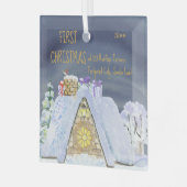 Eerste Kerstkerst Nieuwe home Santa Footprint-dak Glas Ornament (Voorkant links)