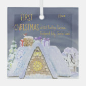 Eerste Kerstkerst Nieuwe home Santa Footprint-dak Glas Ornament (Voorkant)